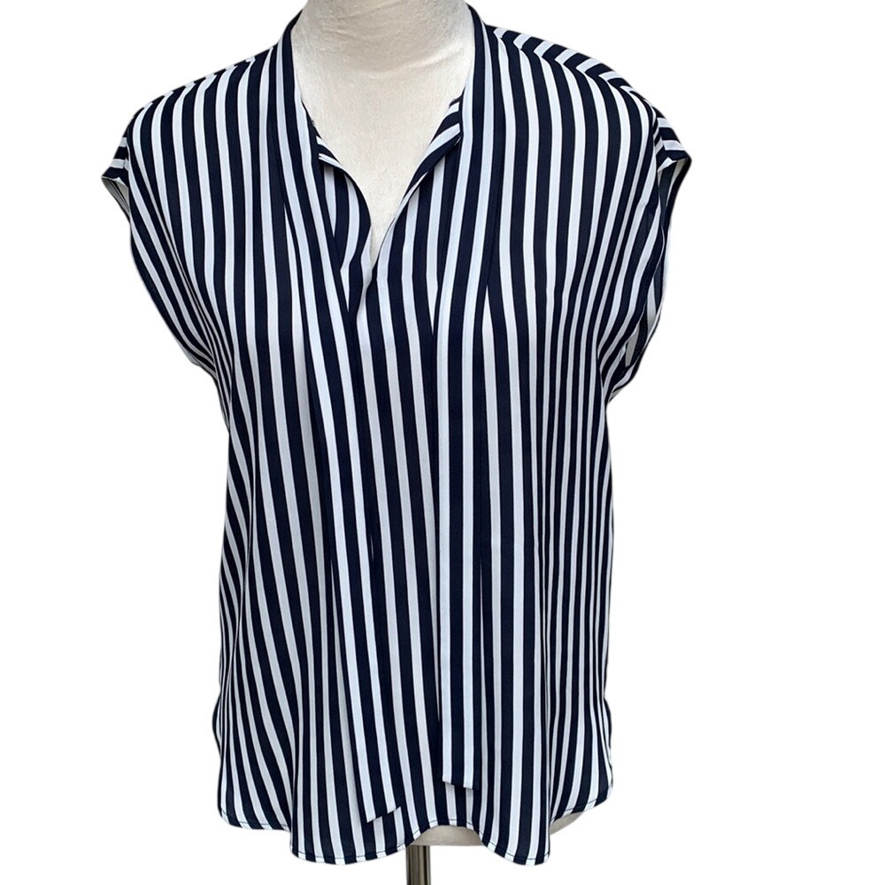 BAR lll. Blue /White Striped top. Cap Sleeves. Size S. Comfortable.
